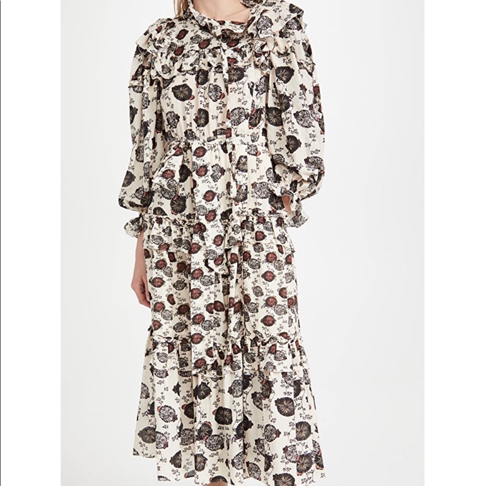 Ulla Johnson Cream and Brown Floral Dress